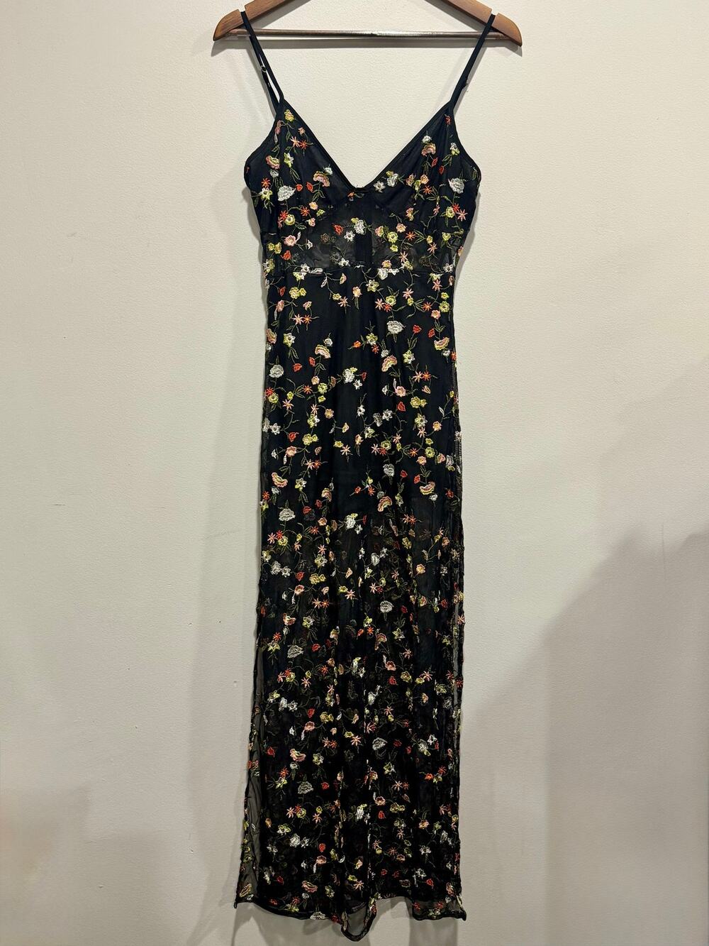 Honey Punch Sheer Floral Embroidered Mesh Maxi Dress Romper Size S